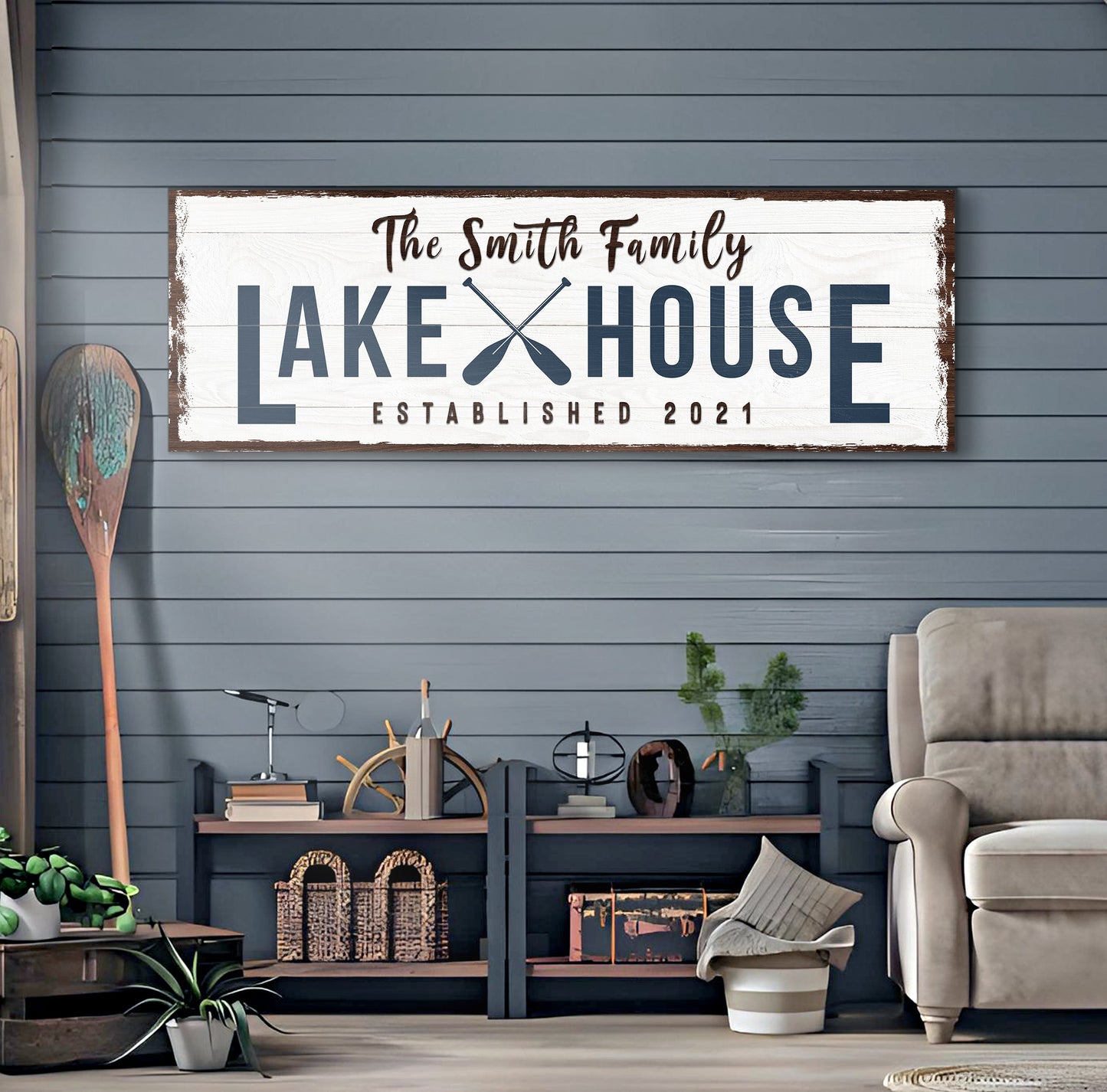 Family Lake House Arrow Canvas Wall Art