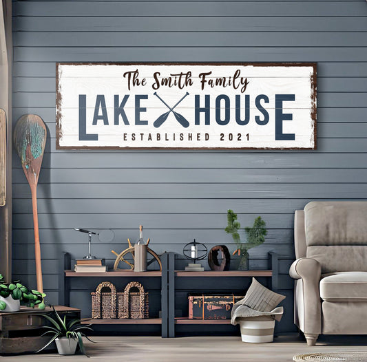 Family Lake House Arrow Canvas Wall Art