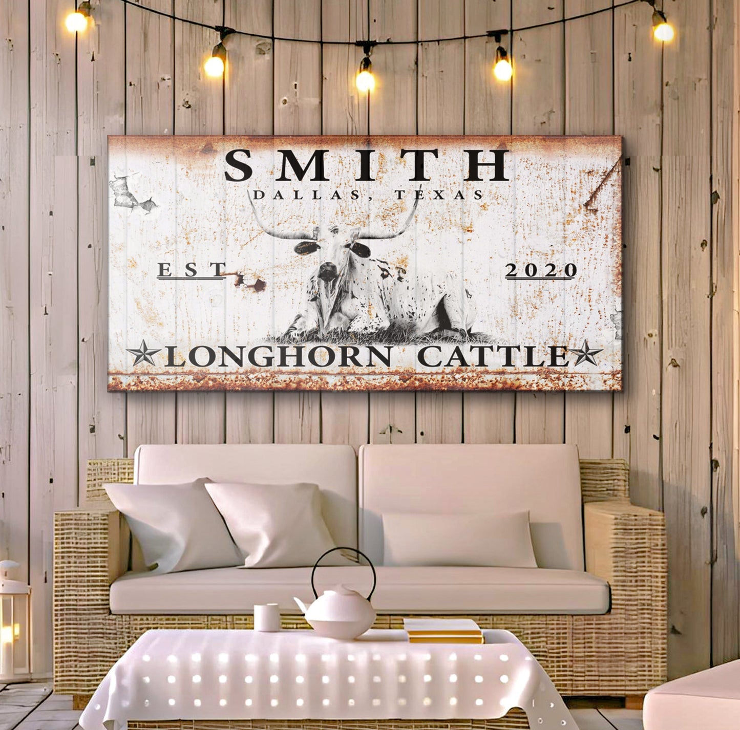 Longhorn Rustic Cattle Canvas Sign