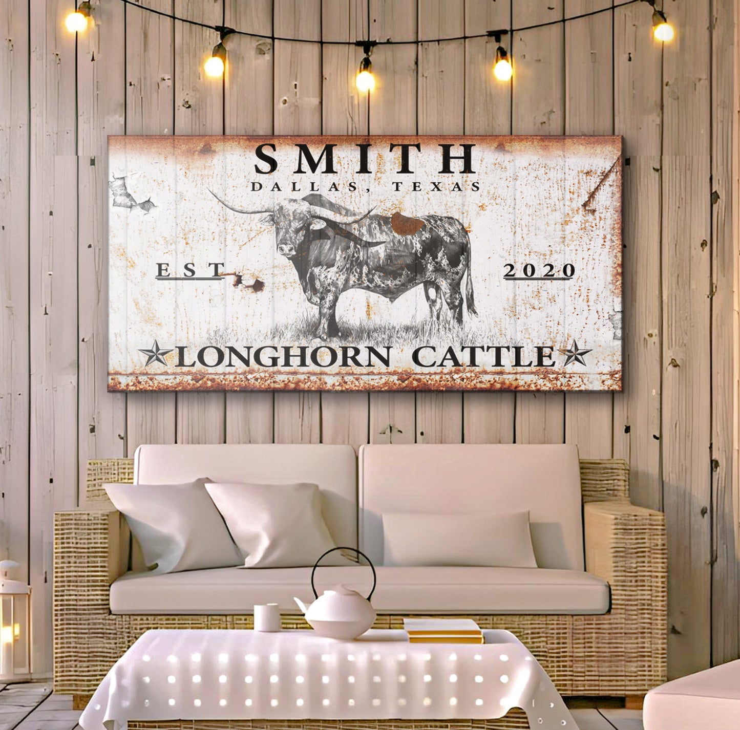 Longhorn Rustic Cattle Canvas Sign
