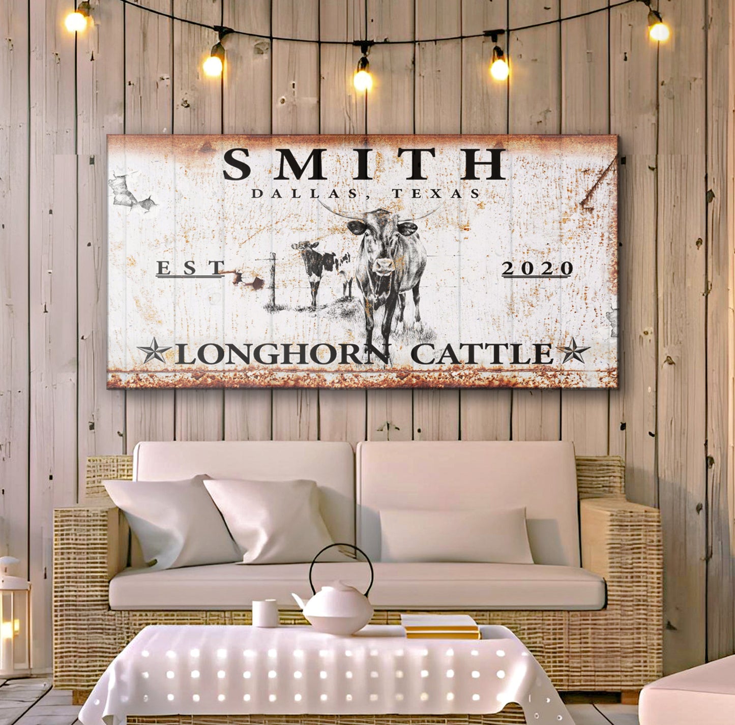 Longhorn Rustic Cattle Canvas Sign