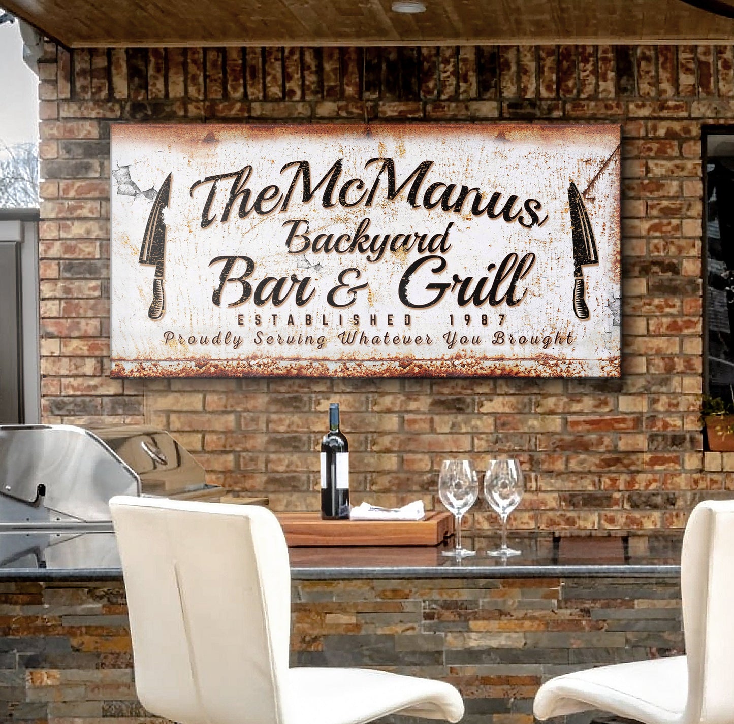 Rustic Backyard Bar and Grill Canvas Sign