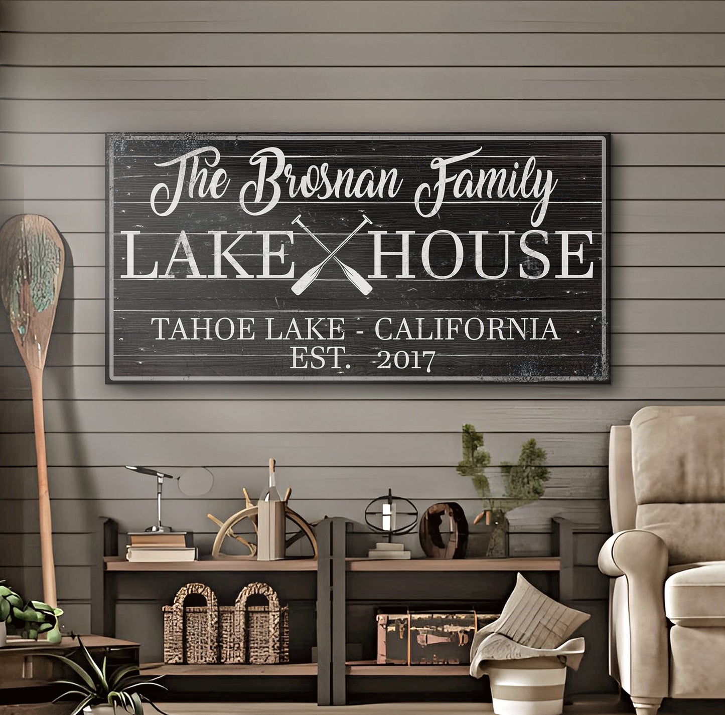 Family Lake House Paddle Canvas Sign II