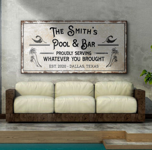 Personalized Rustic Pool Canvas Sign