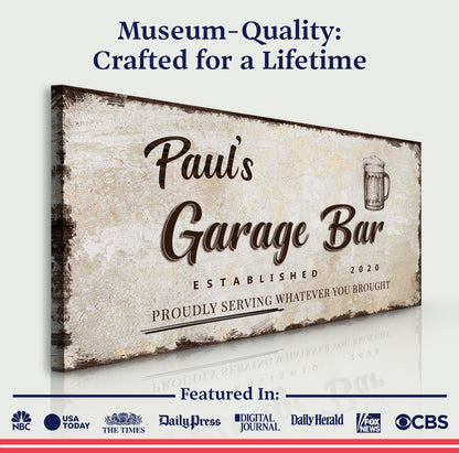 Garage Bar Canvas Wall Art Sign - Style B