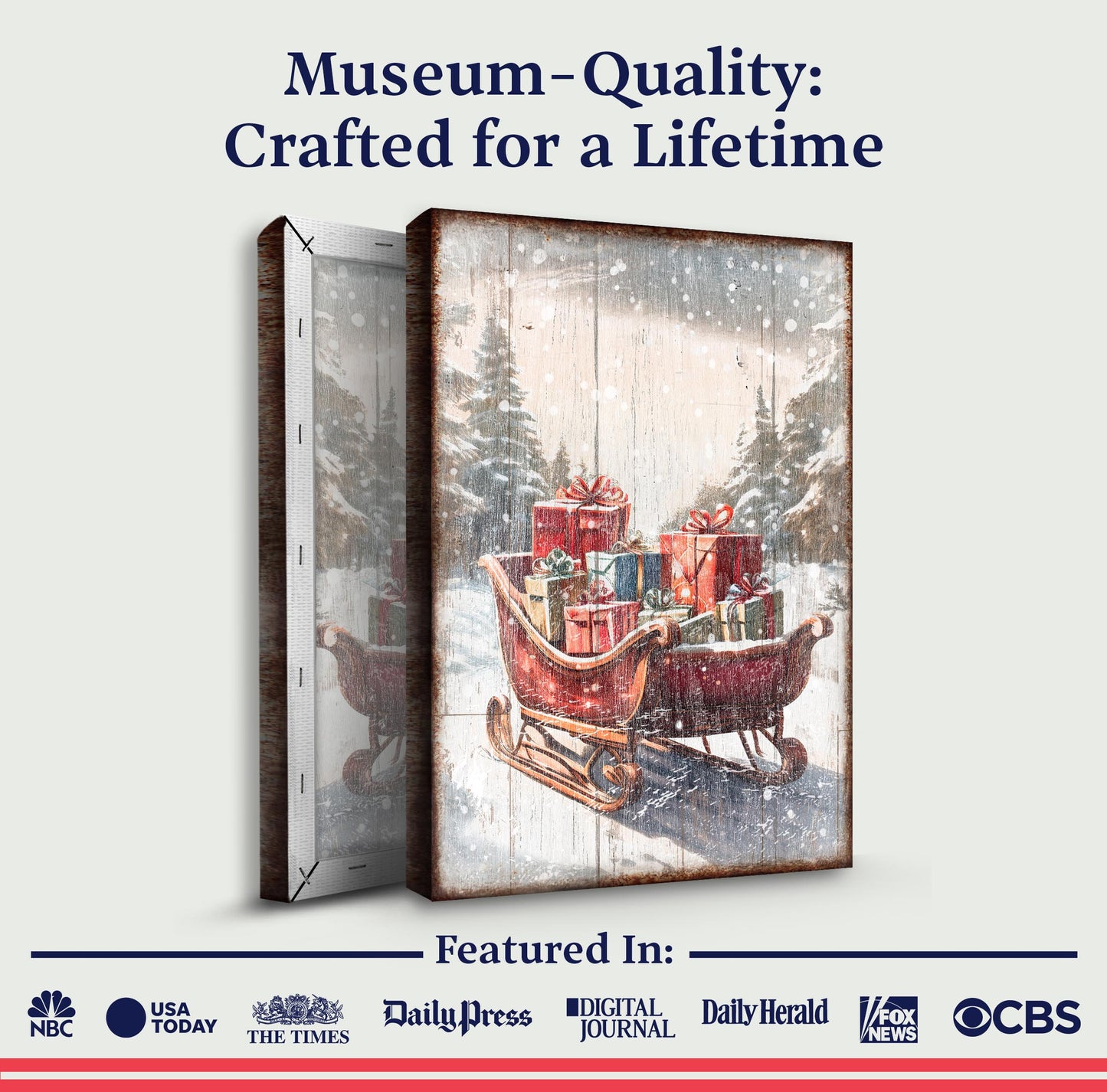 Vintage Christmas Sleigh Sled Canvas Wall Art