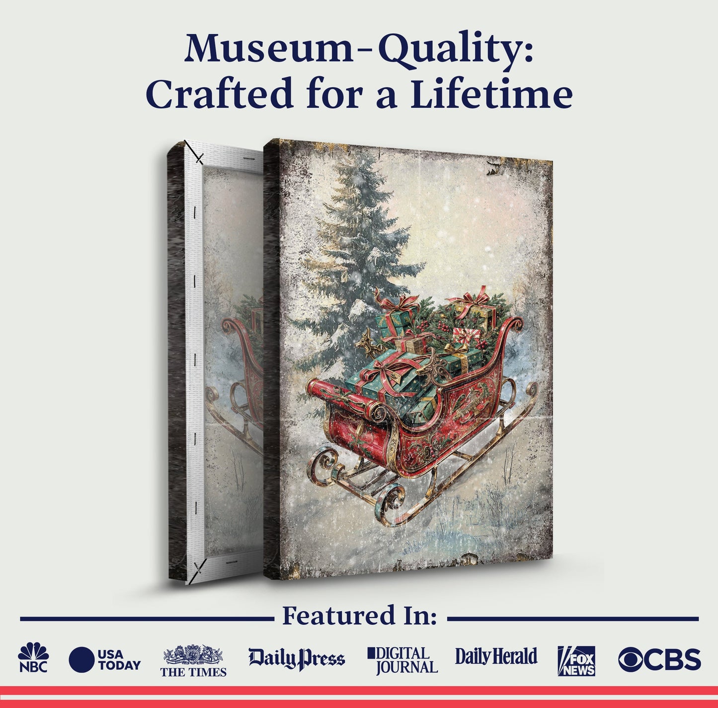 Vintage Christmas Sleigh Sled Canvas Wall Art