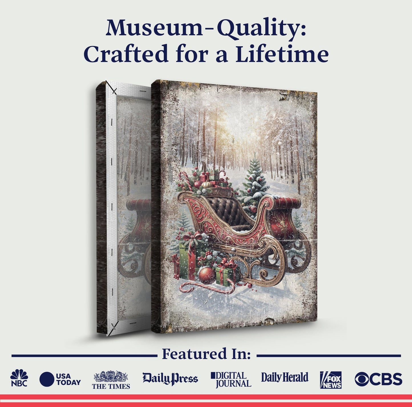 Vintage Christmas Sleigh Sled Canvas Wall Art