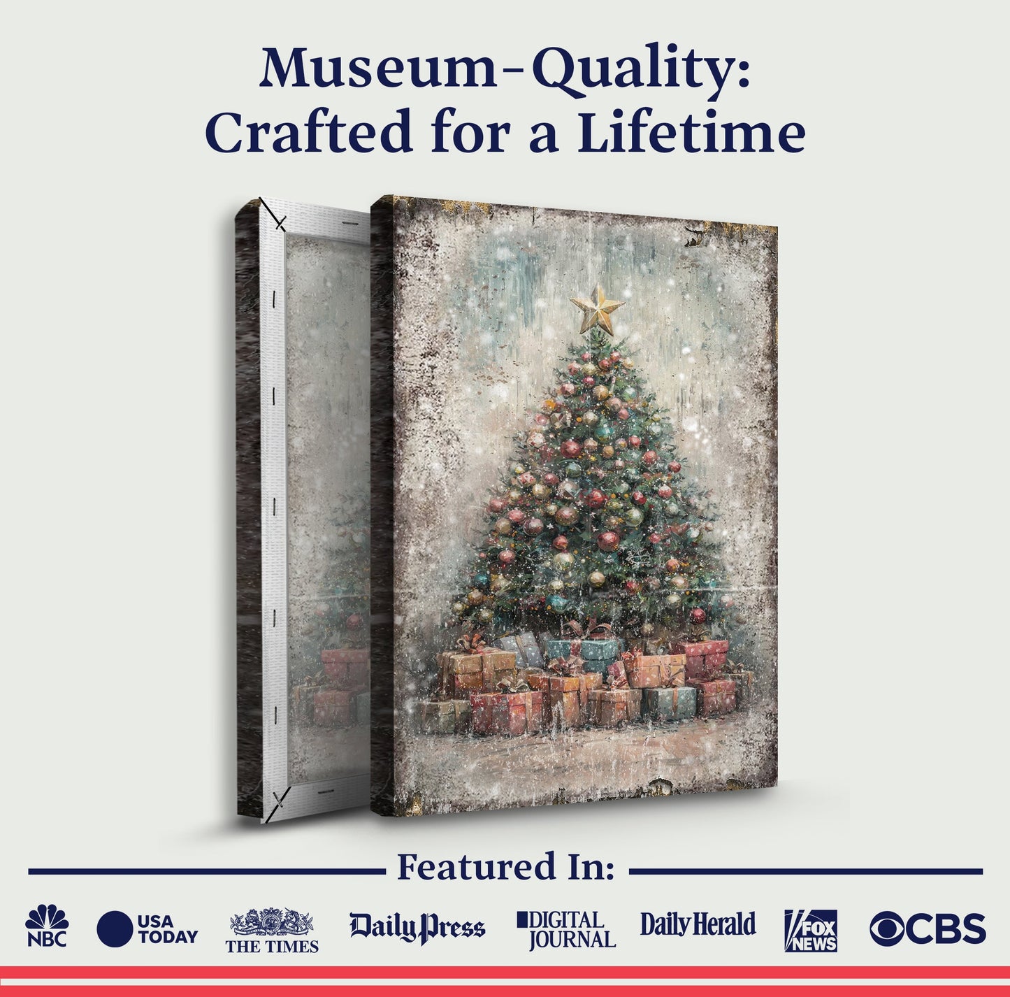 Vintage Christmas Tree With Gifts Canvas Wall Art