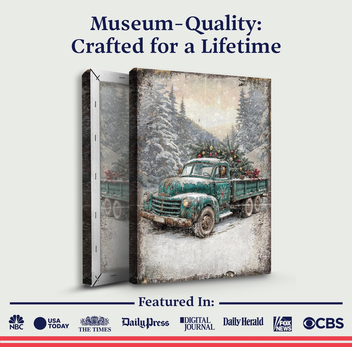 Vintage Truck With Christmas Tree Canvas Wall Art