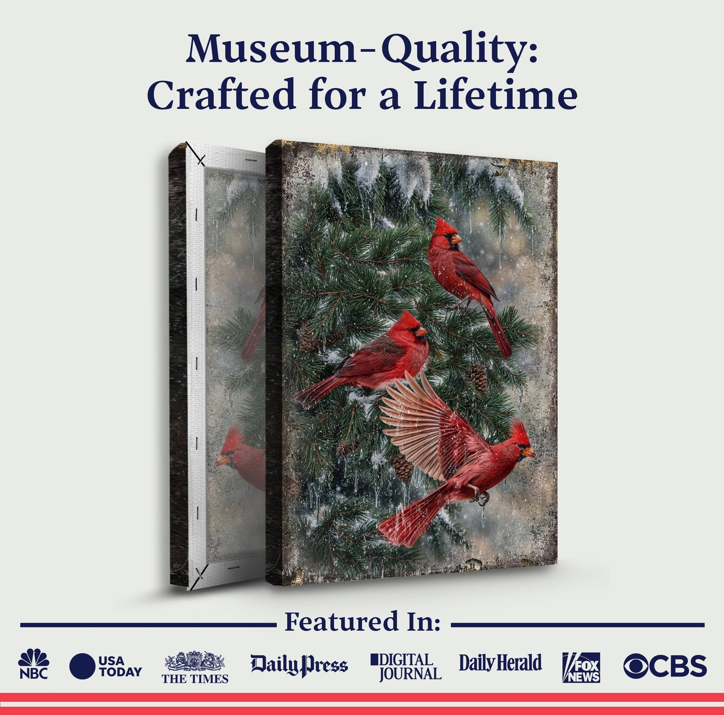 Vintage Cardinal Christmas Canvas Wall Art