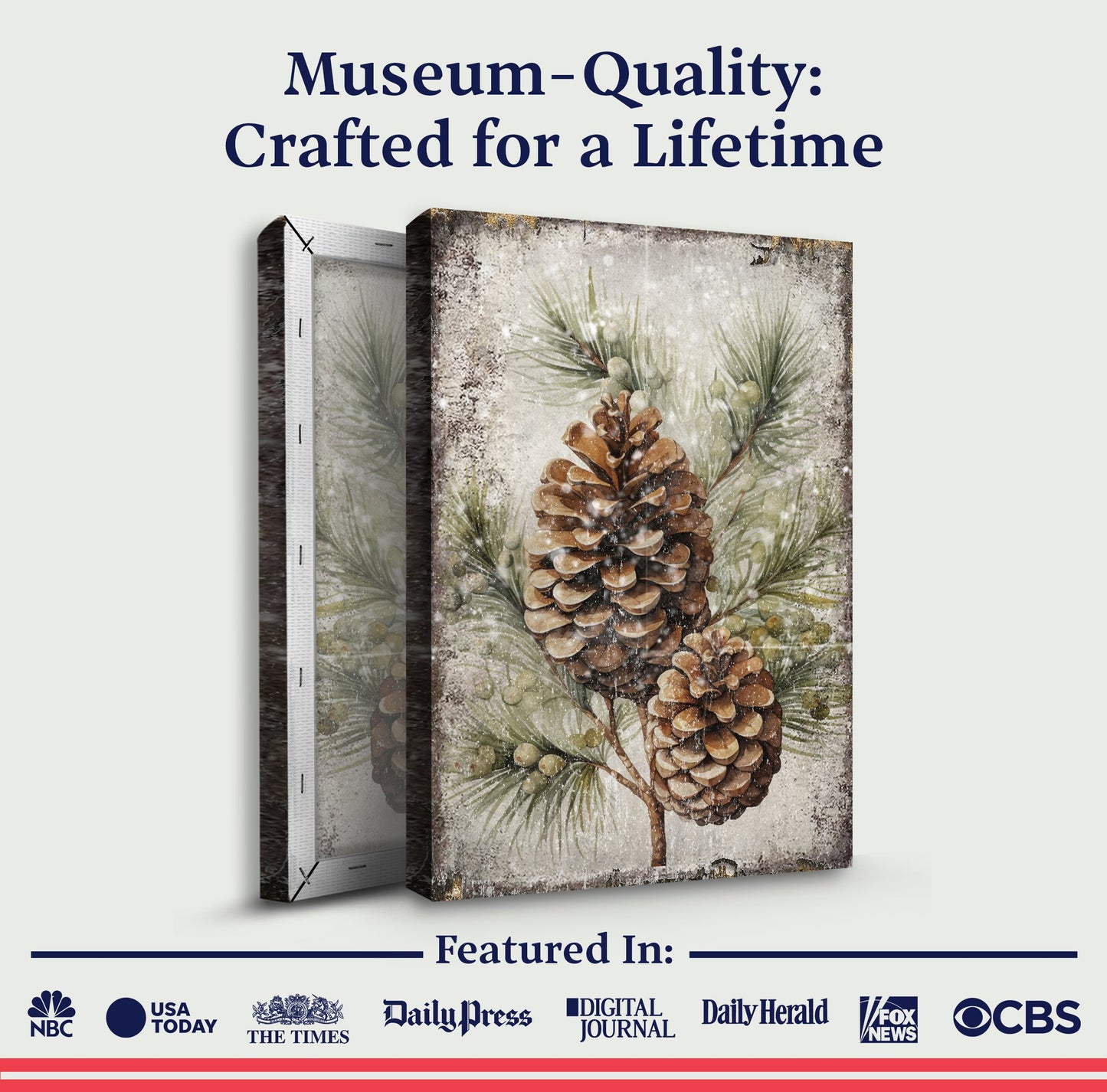 Vintage Winter Pine Cone Canvas Wall Art II