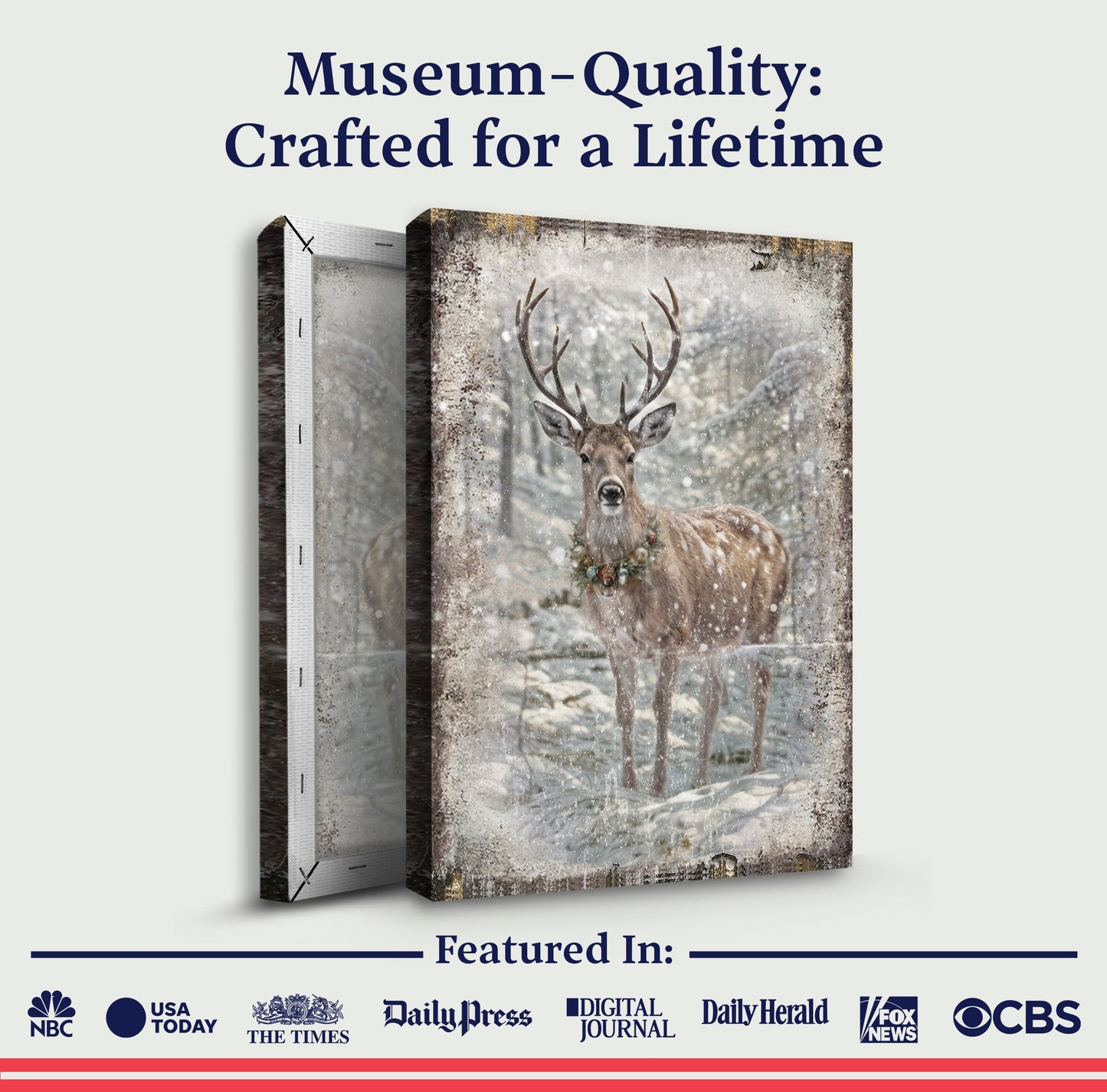 Vintage Winter Deer Canvas Wall Art III