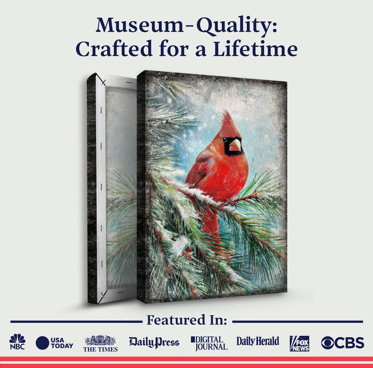 Vintage Cardinal Christmas Canvas Wall Art