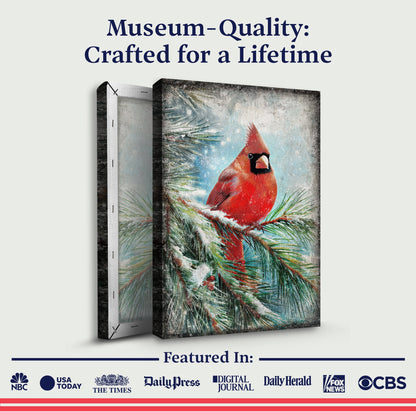 Vintage Cardinal Christmas Canvas Wall Art