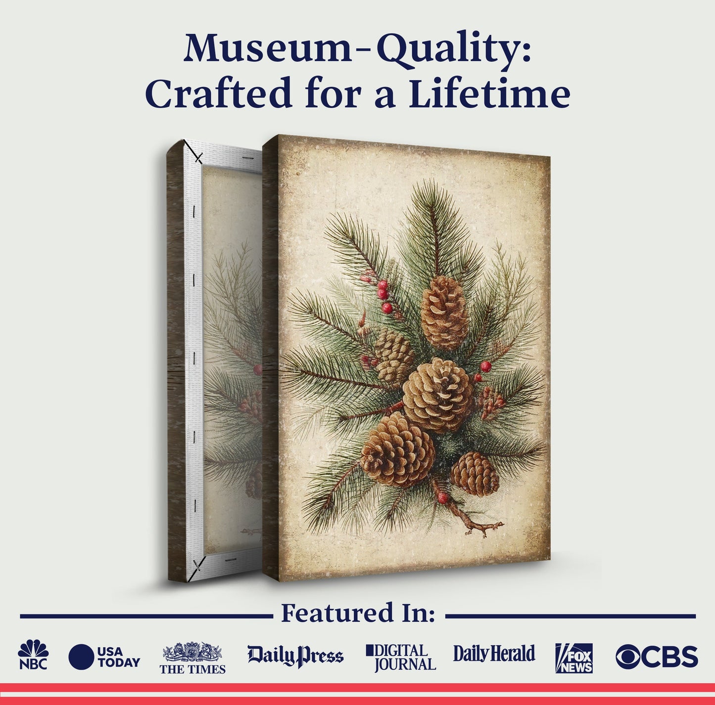 Vintage Winter Pine Cone Canvas Wall Art III