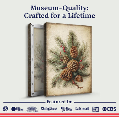 Vintage Winter Pine Cone Canvas Wall Art III