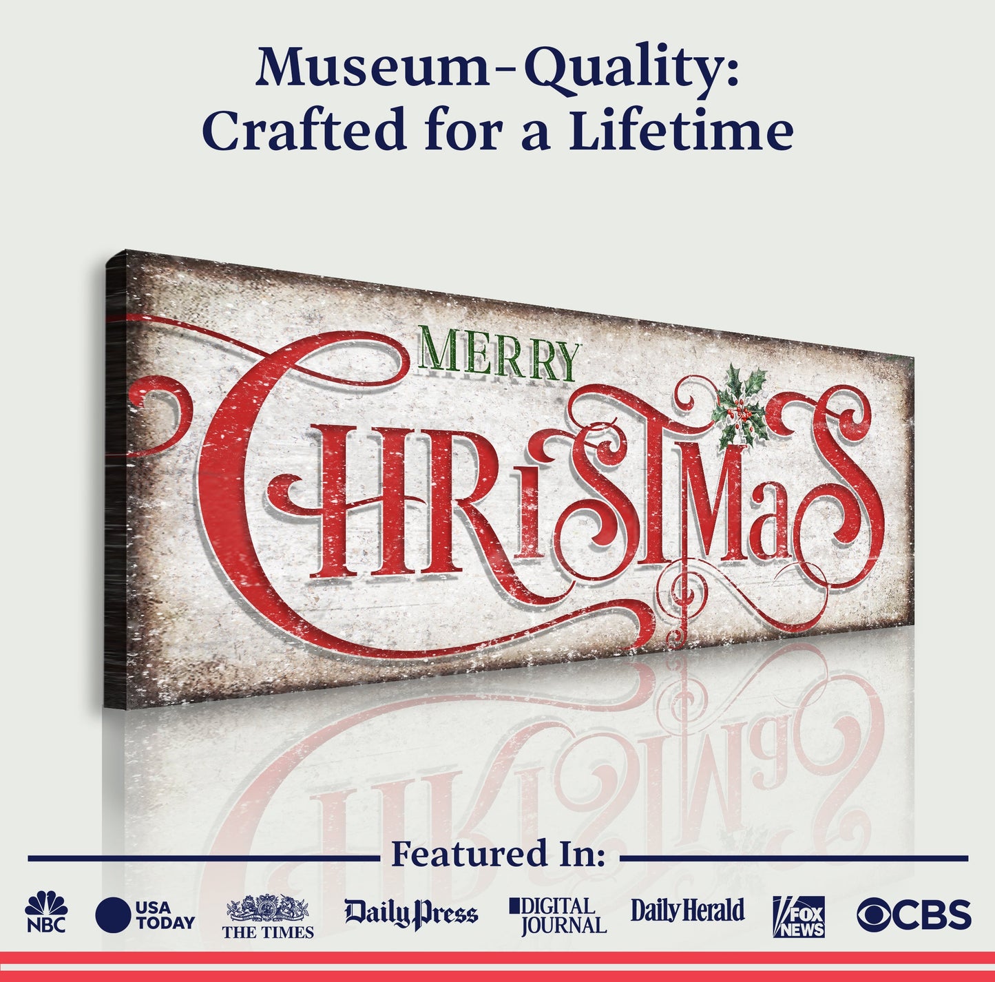 Vintage Merry Christmas Canvas Sign III