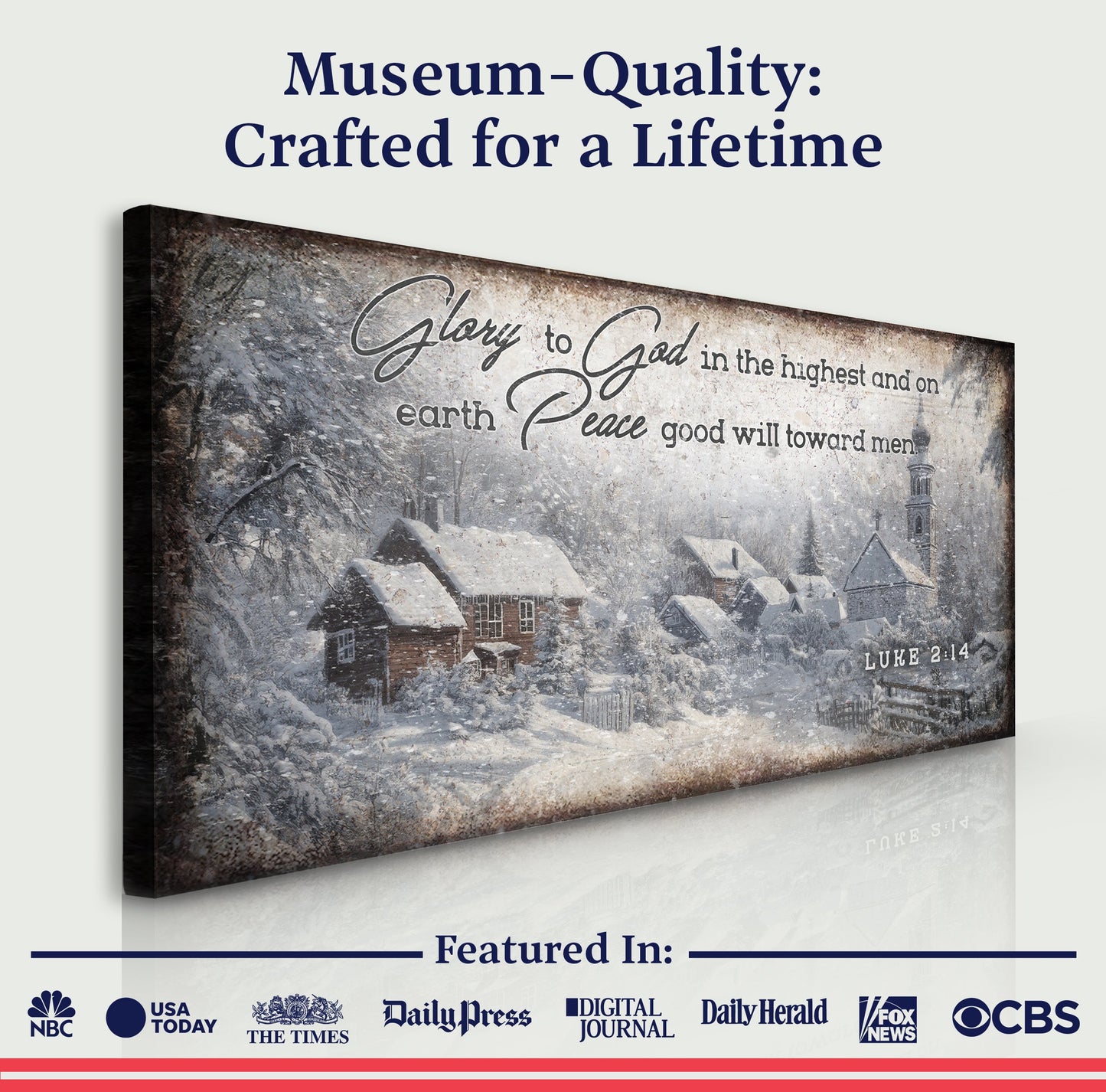 Vintage Christmas Village Luke 2:14 Scripture Canvas