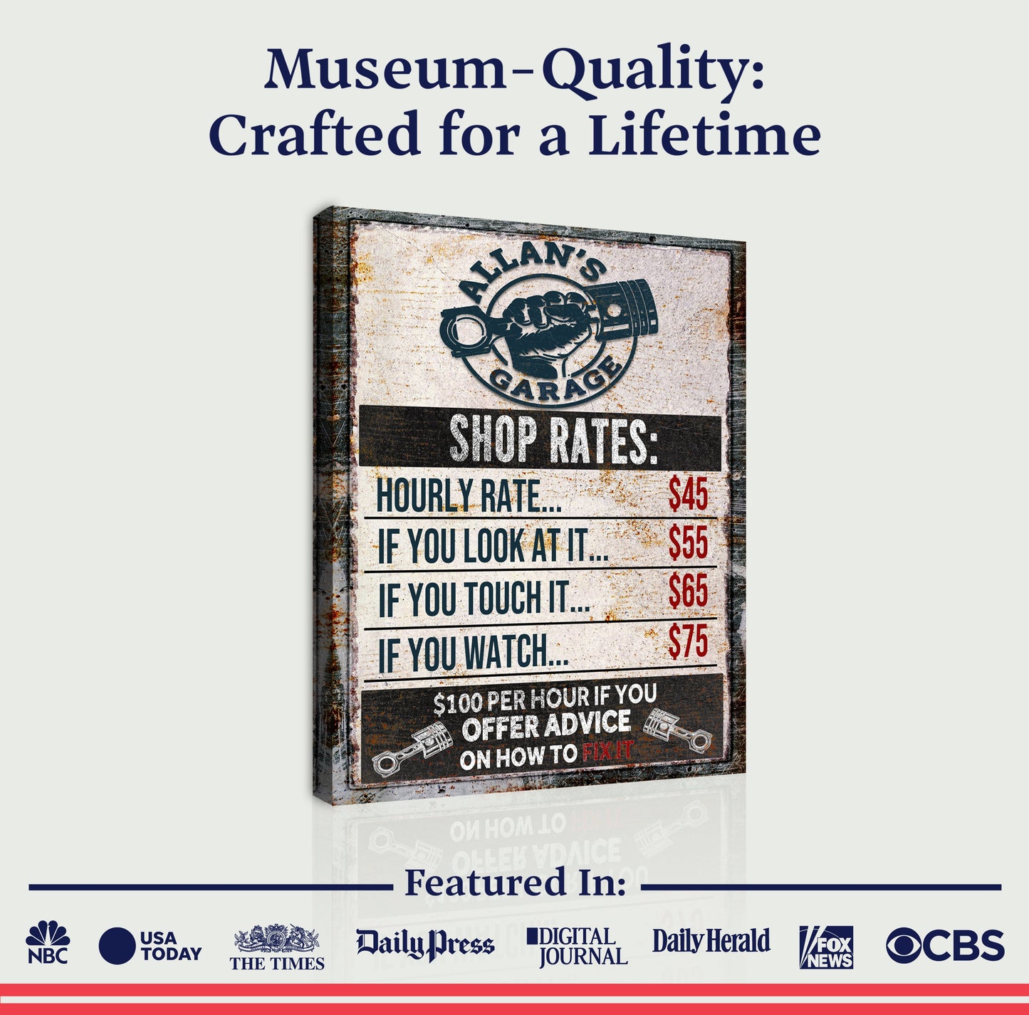 Garage Rules Canvas Wall Art Sign