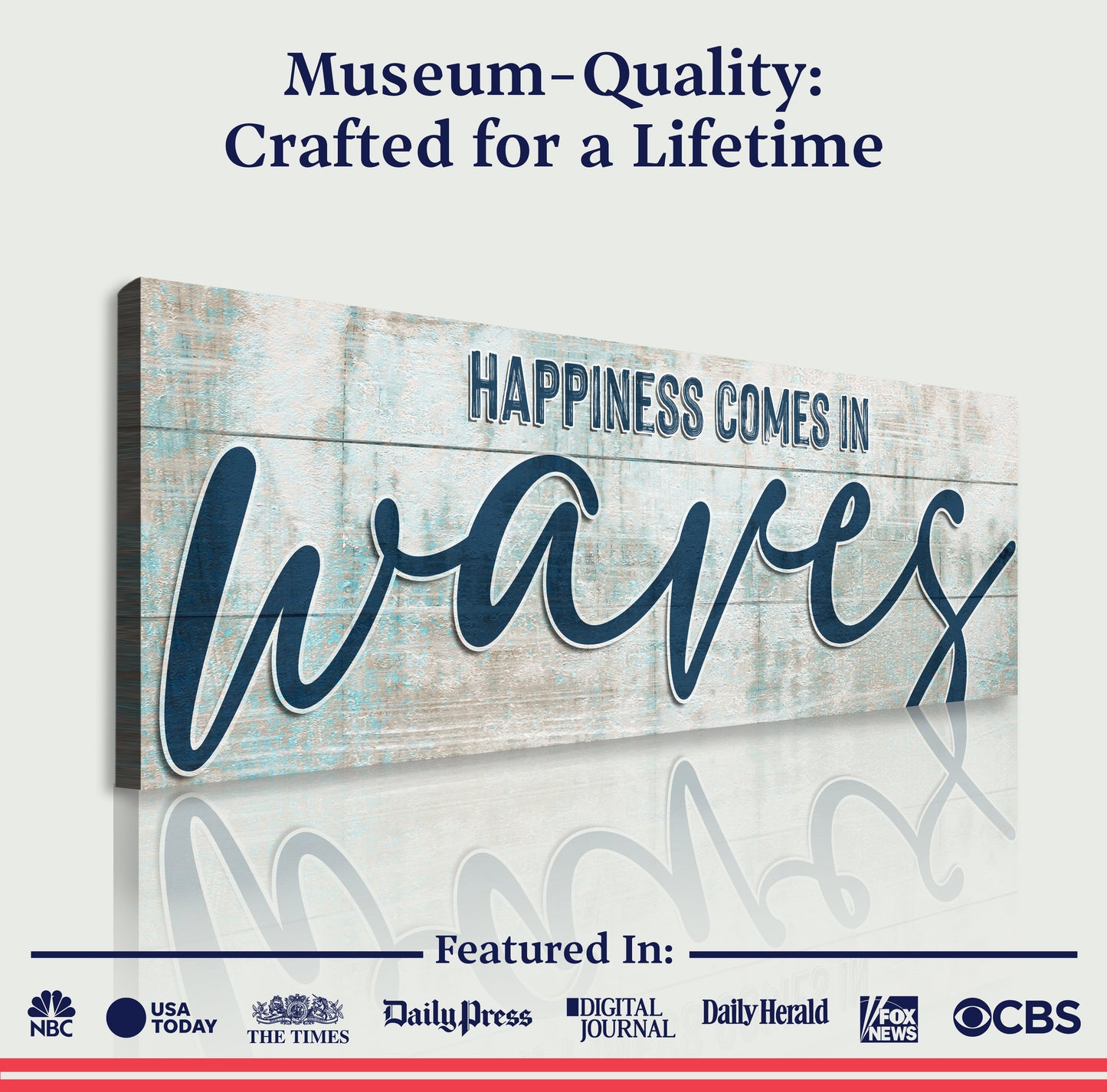 Happiness Comes In Waves Beach Canvas Wall Art