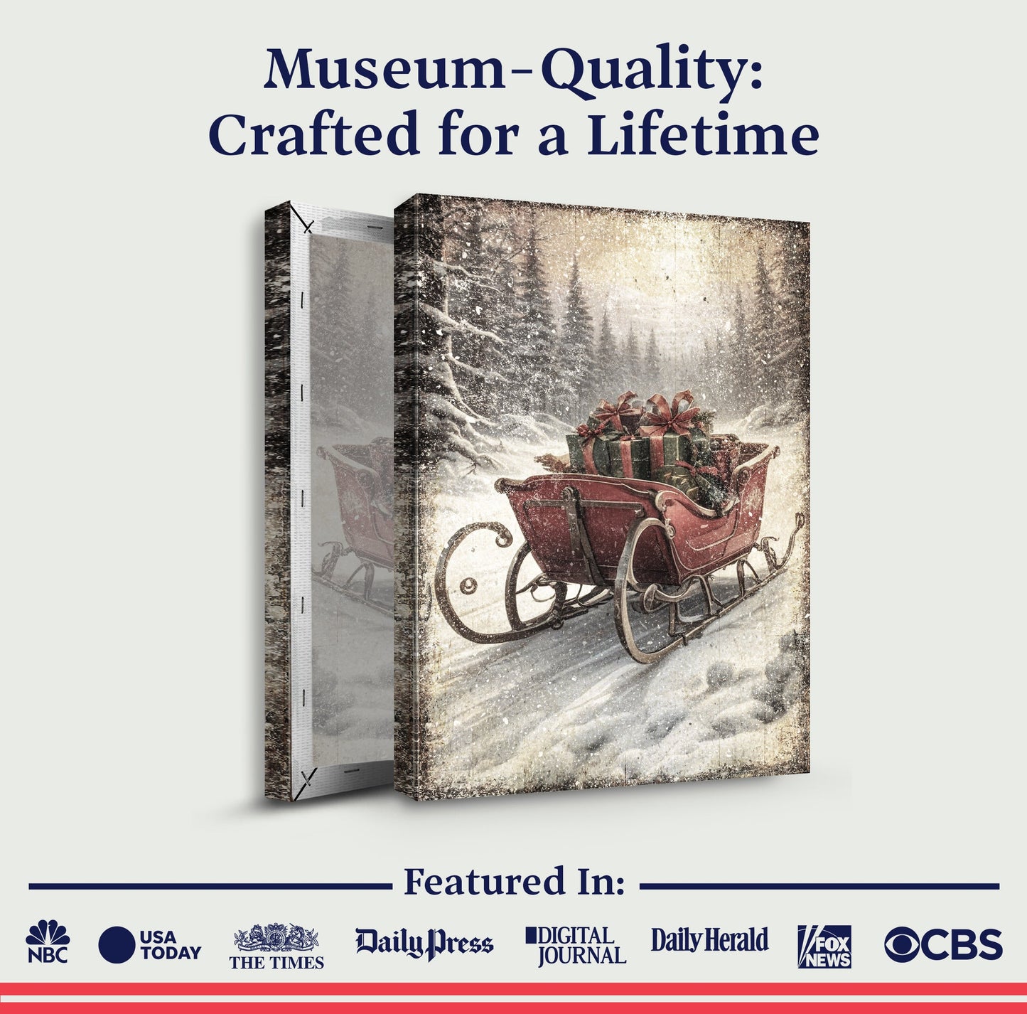 Vintage Christmas Sleigh Sled Canvas Wall Art