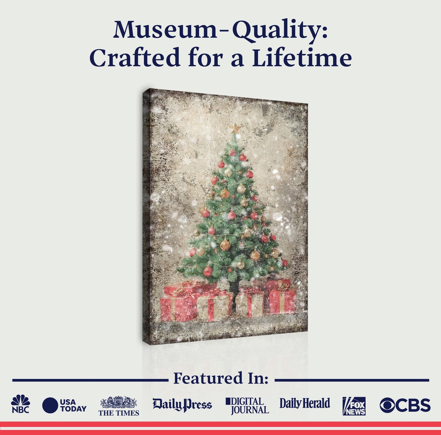 Vintage Christmas Tree With Gifts Canvas Wall Art