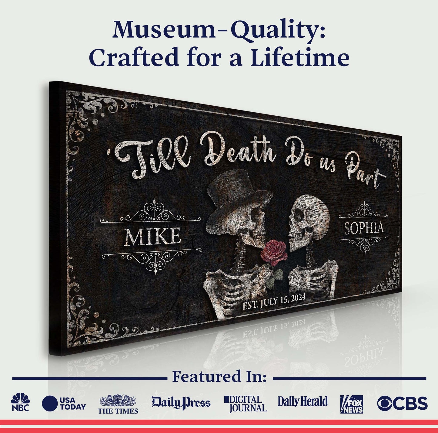 Till Death Do Us Part Skeleton Couple Canvas Sign