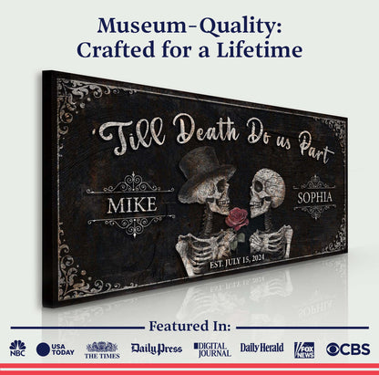 Till Death Do Us Part Skeleton Couple Canvas Sign