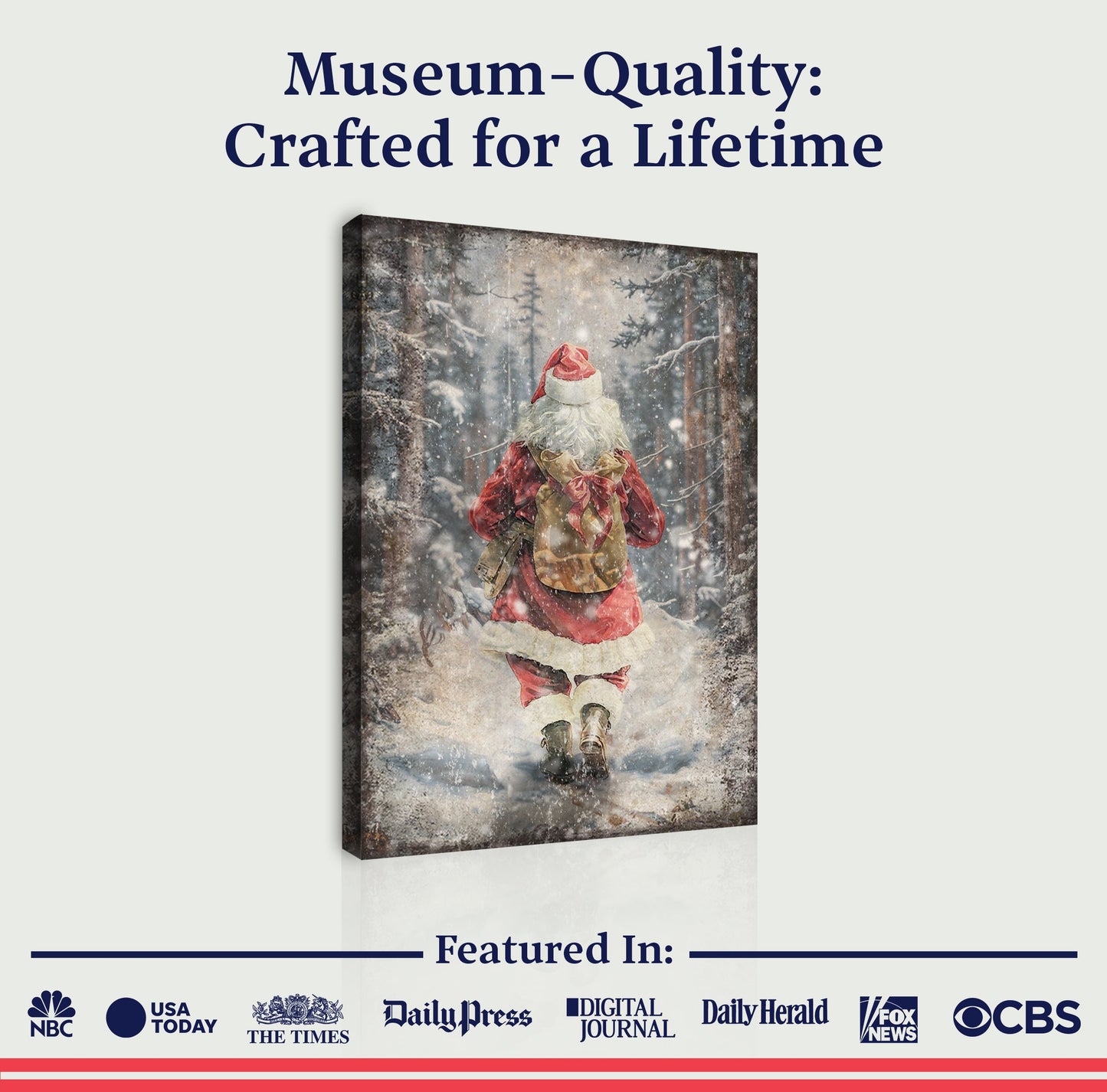 Vintage Santa in Winter Forest Christmas Canvas Wall Art