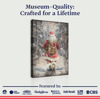Vintage Santa in Winter Forest Christmas Canvas Wall Art