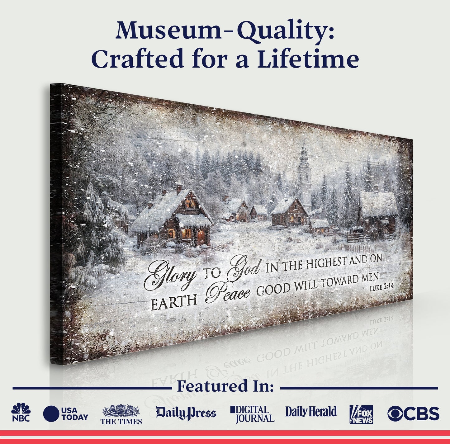 Vintage Christmas Village Luke 2:14 Scripture Canvas