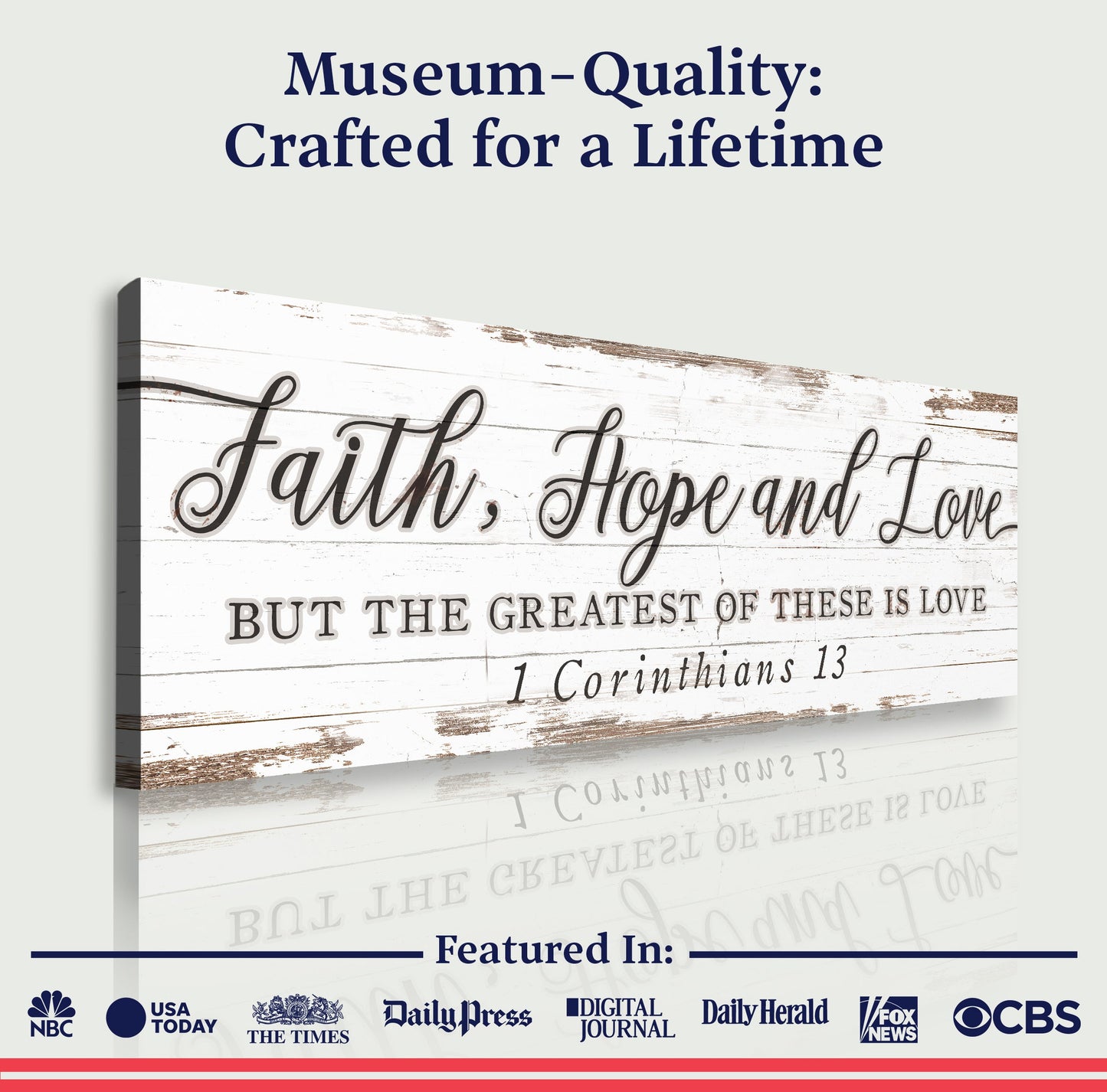 Faith Hope and Love 1 Corinthians 13 Faith Canvas Sign III