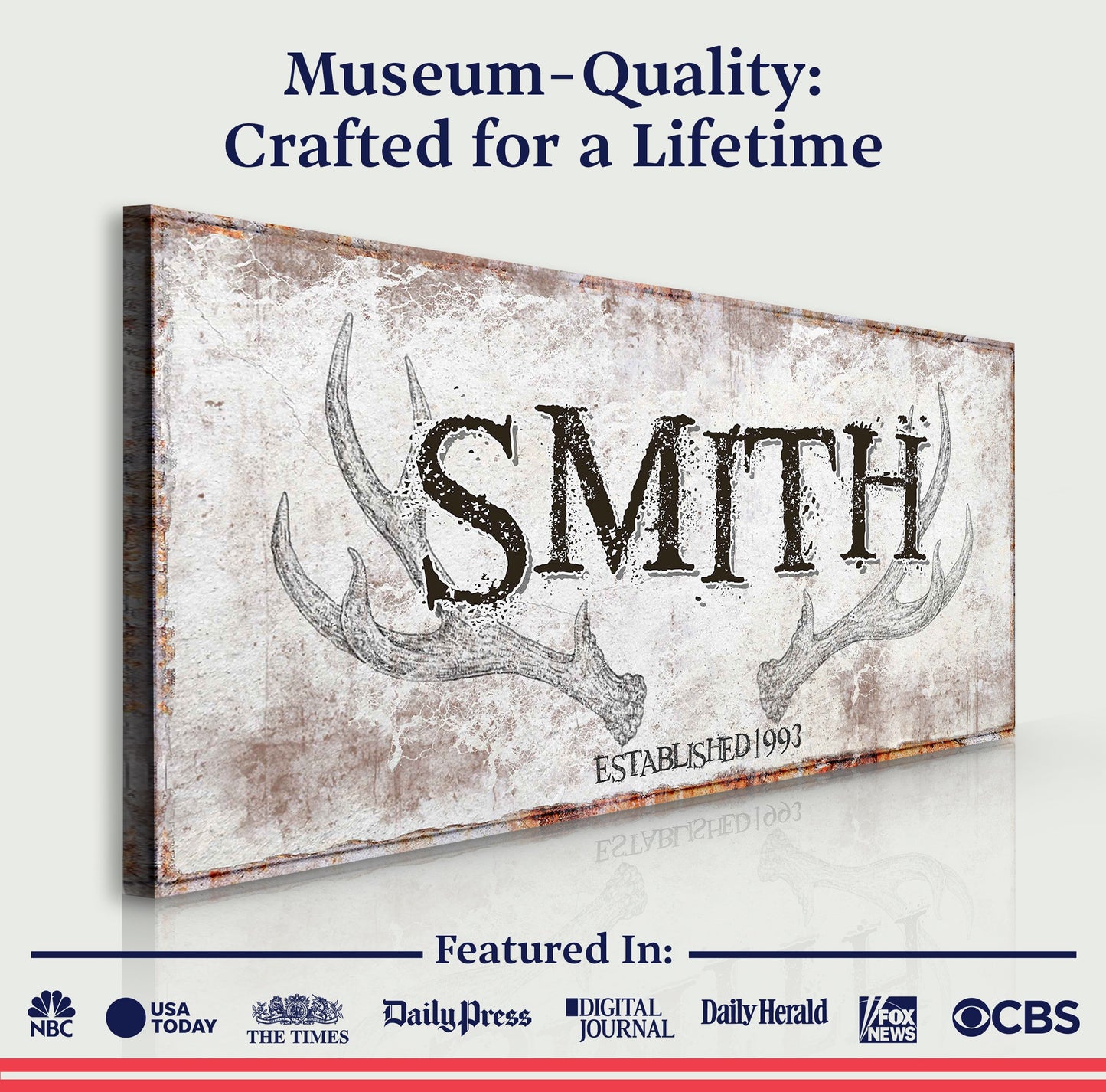 Rustic Family Antler Personalized Canvas Sign