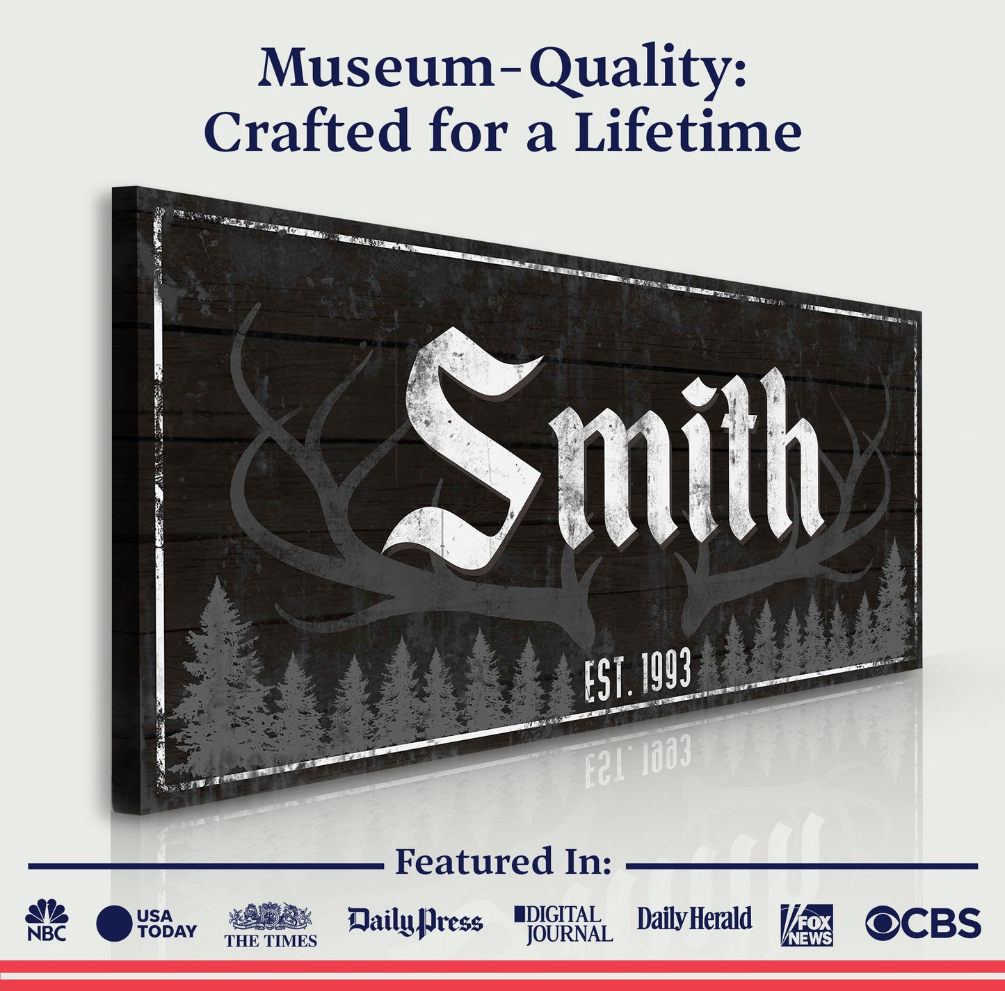 Rustic Family Antler Canvas Wall Art Sign