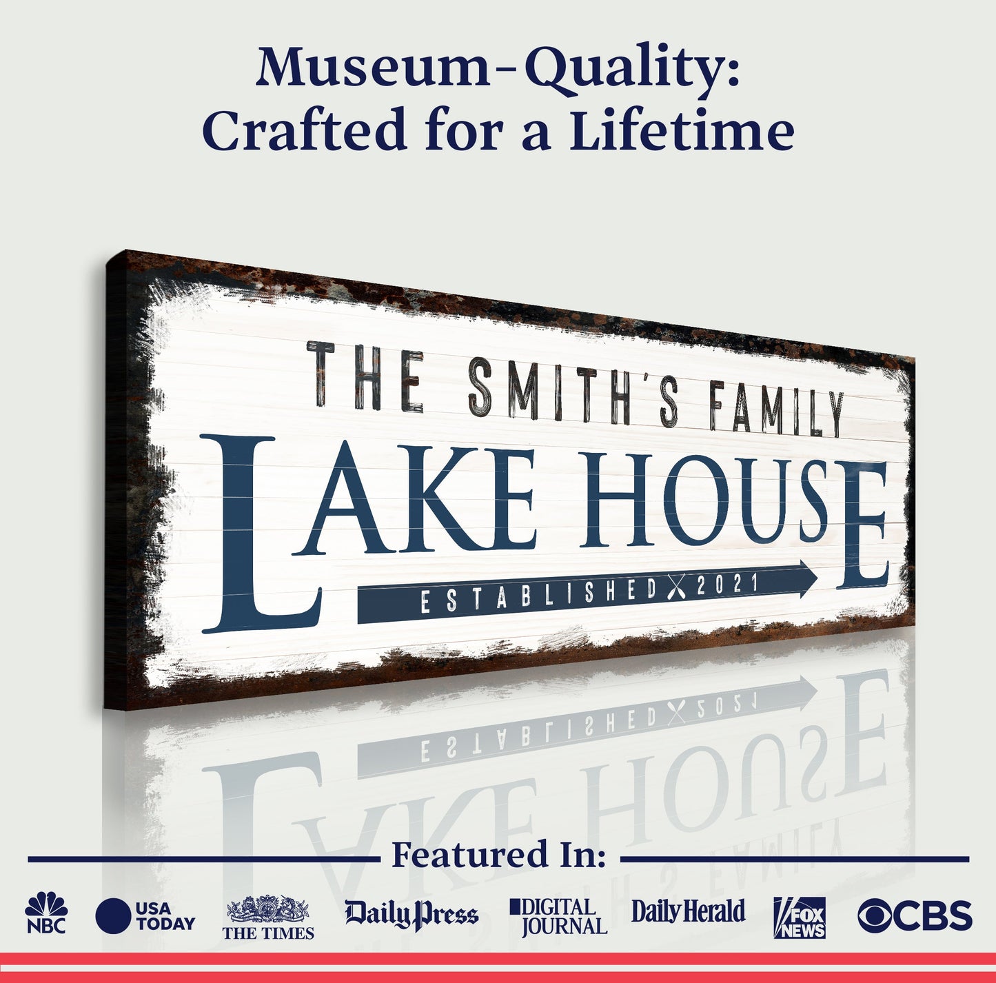 Family Lake House Personalized Arrow Canvas Sign