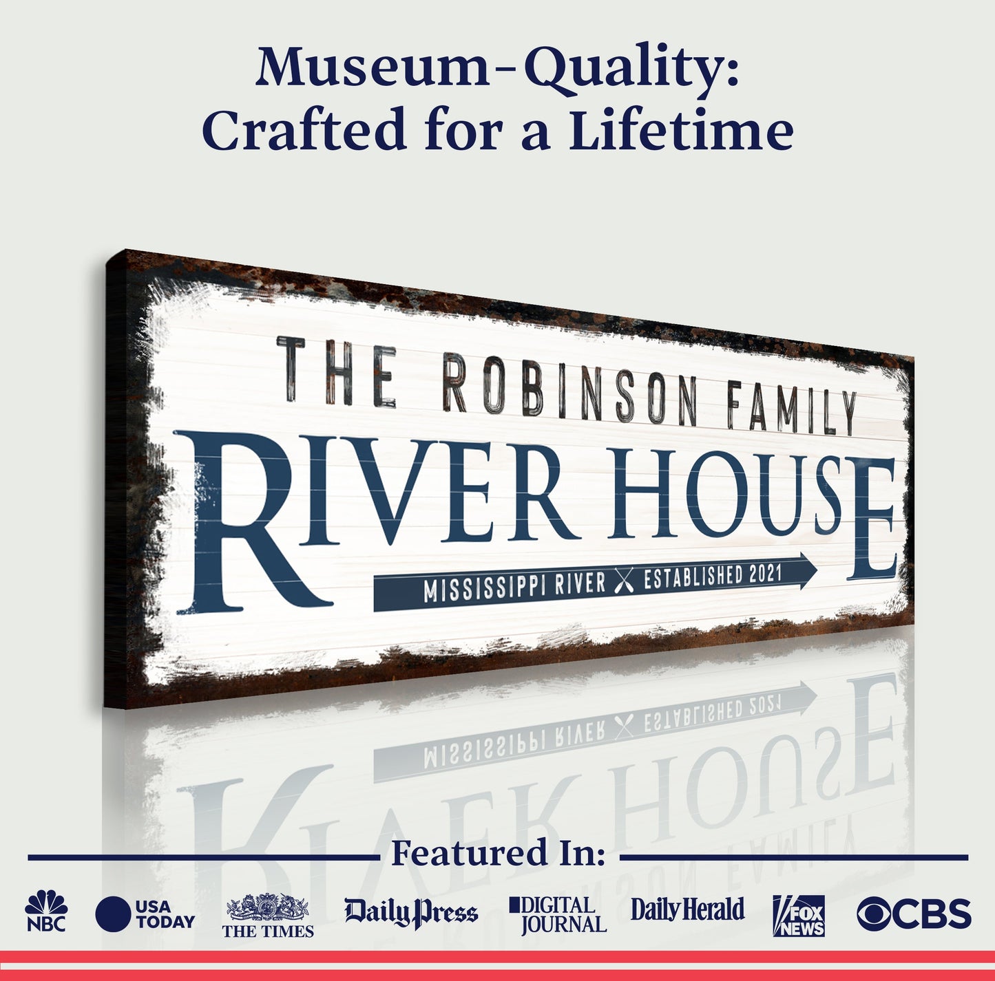 Family River House Arrow Canvas Sign