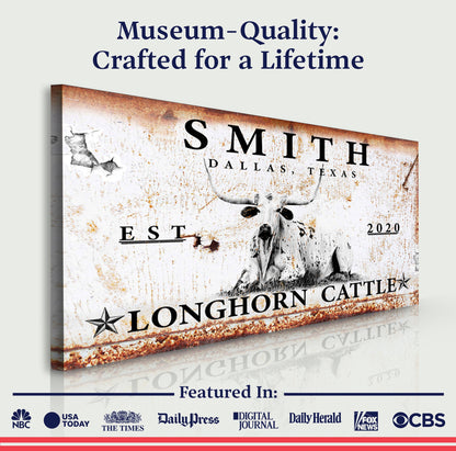 Longhorn Rustic Cattle Canvas Wall Art