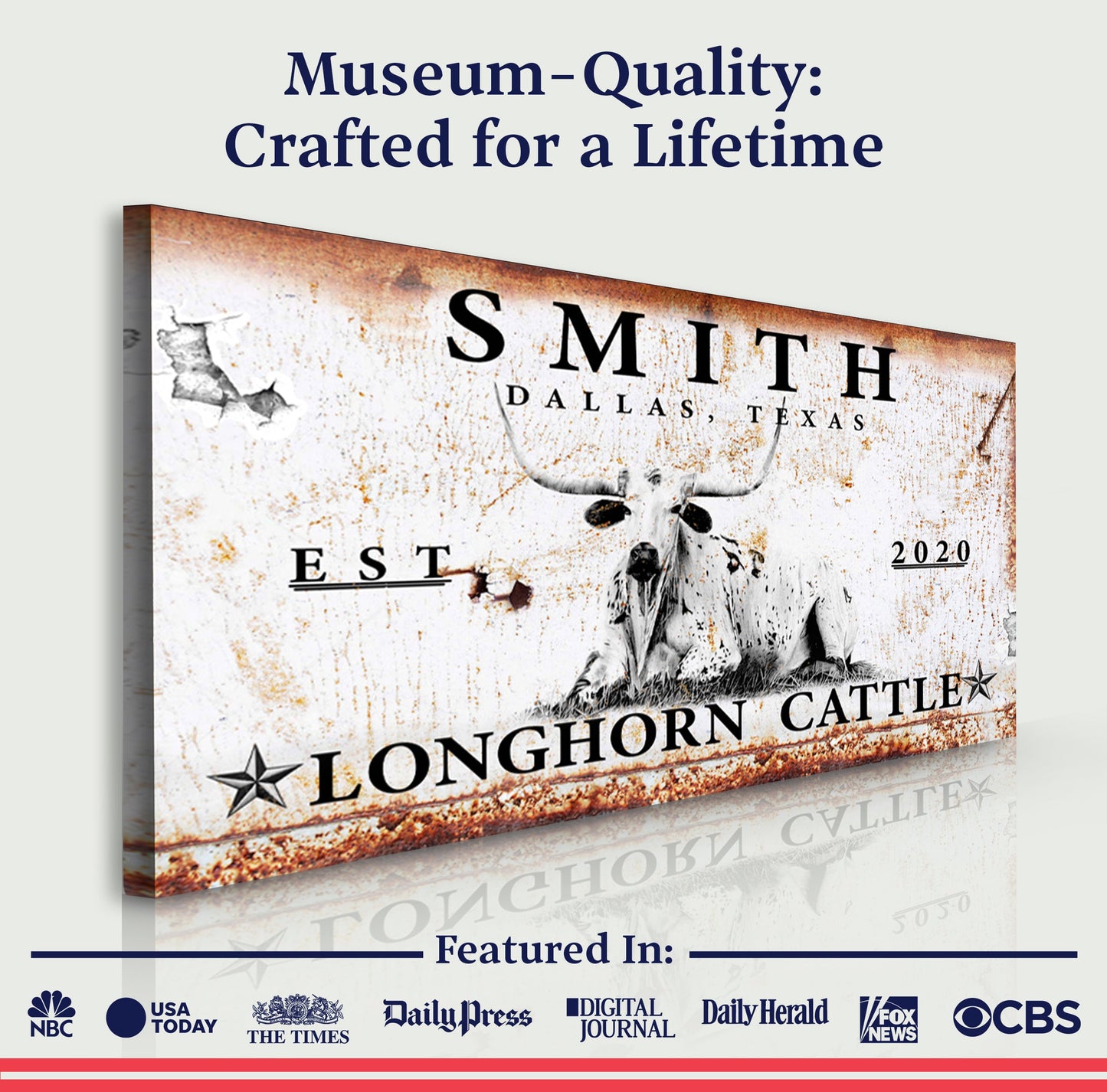 Longhorn Rustic Cattle Canvas Sign