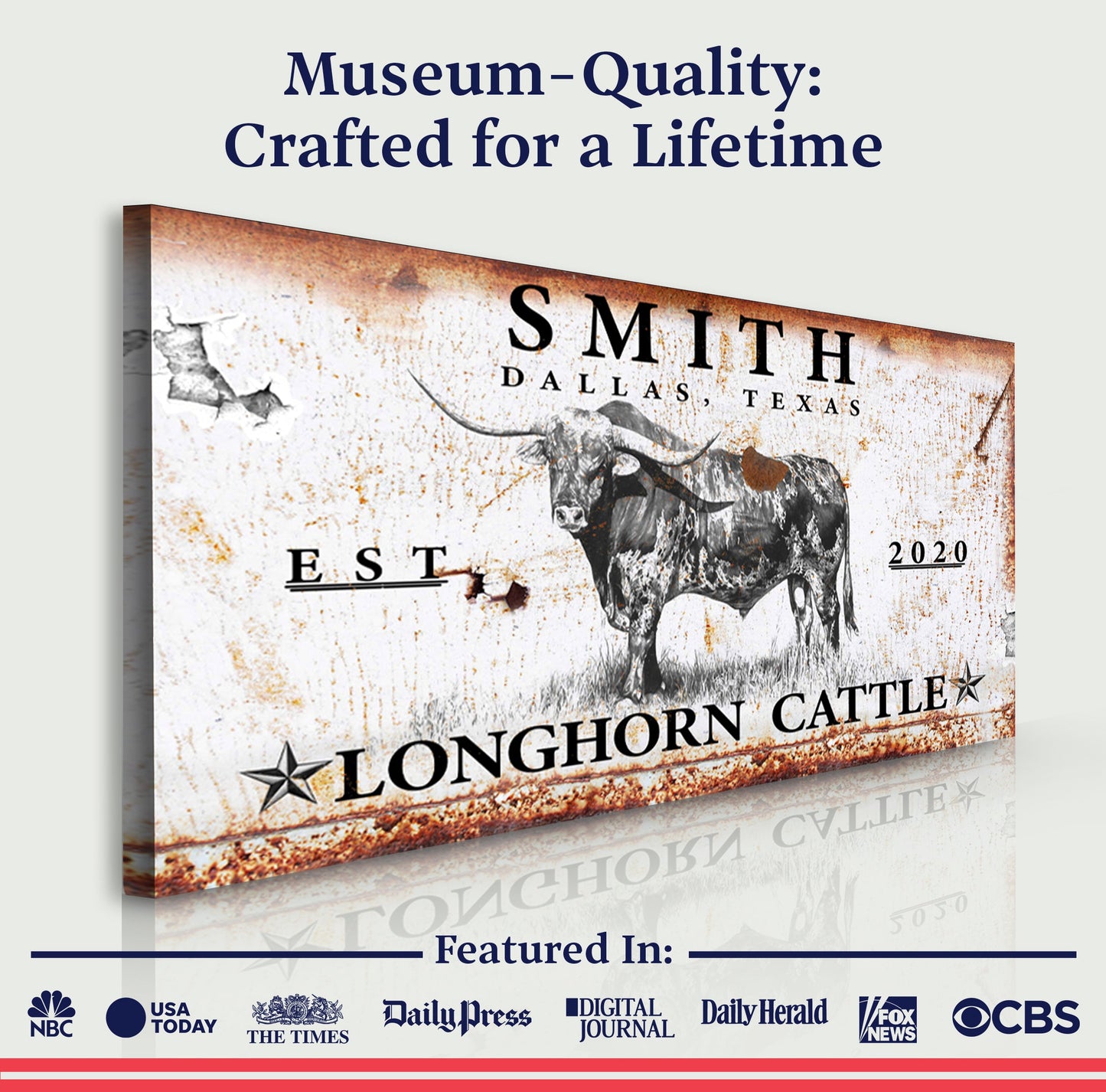 Longhorn Rustic Cattle Canvas Sign
