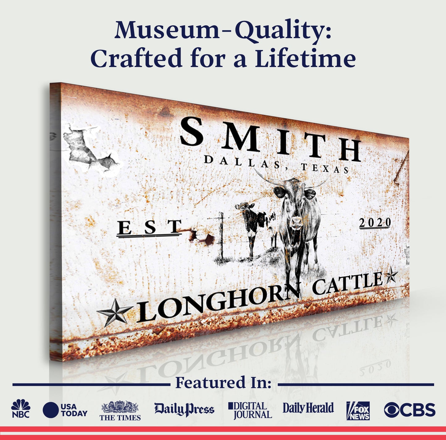 Longhorn Rustic Cattle Canvas Sign