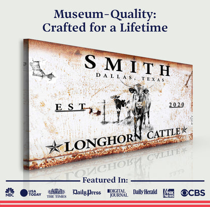 Longhorn Rustic Cattle Canvas Sign