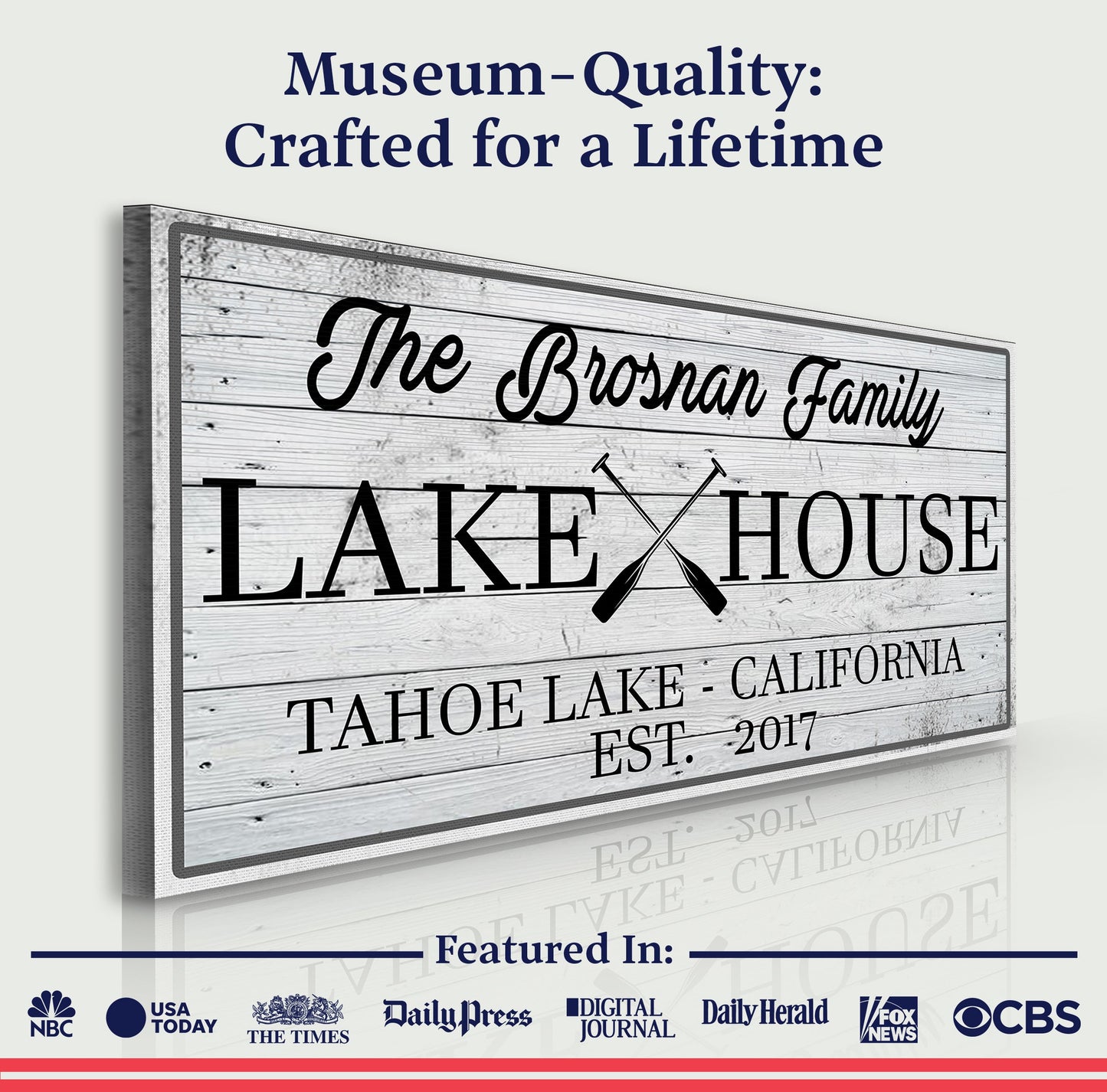 Family Lake House Paddle Sign Personalized Canvas Wall Art