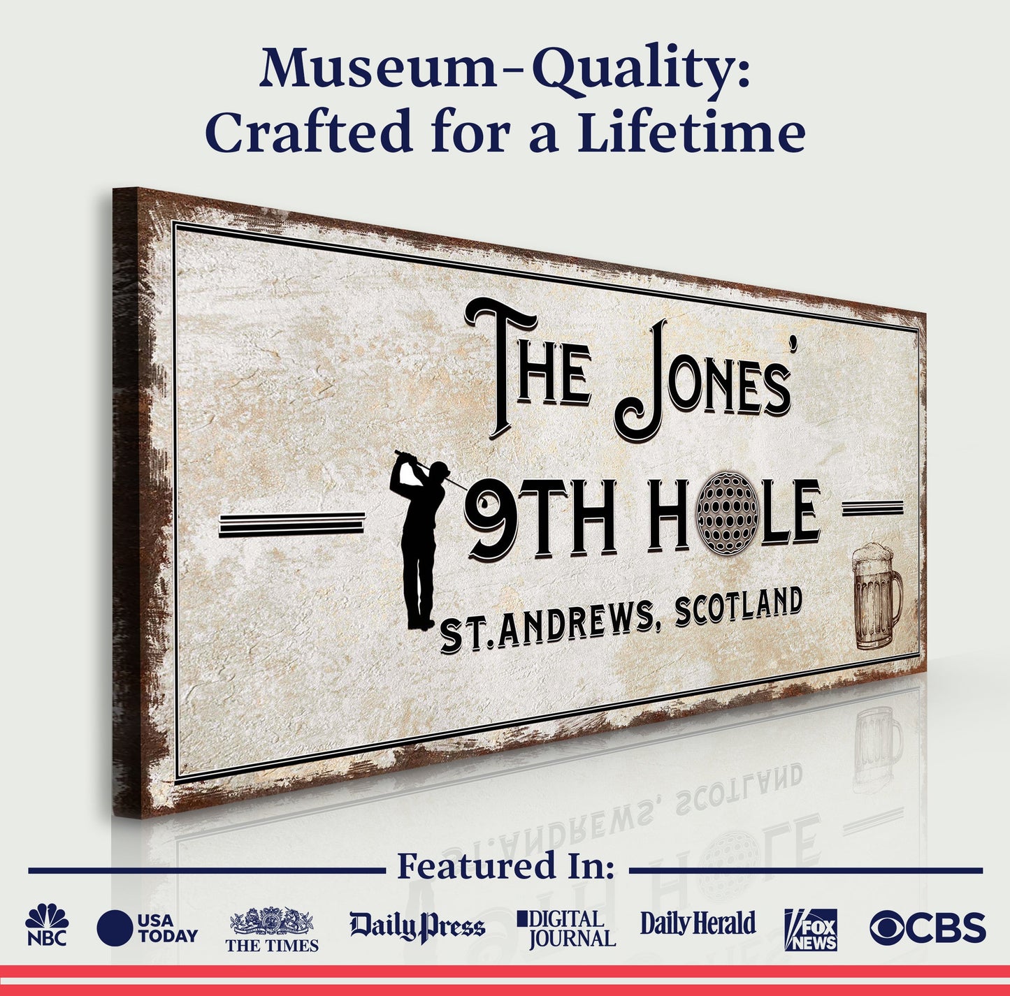 19th Hole Golf Personalized Canvas Sign
