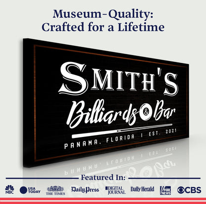 Billiards and Bar Canvas Wall Art Sign