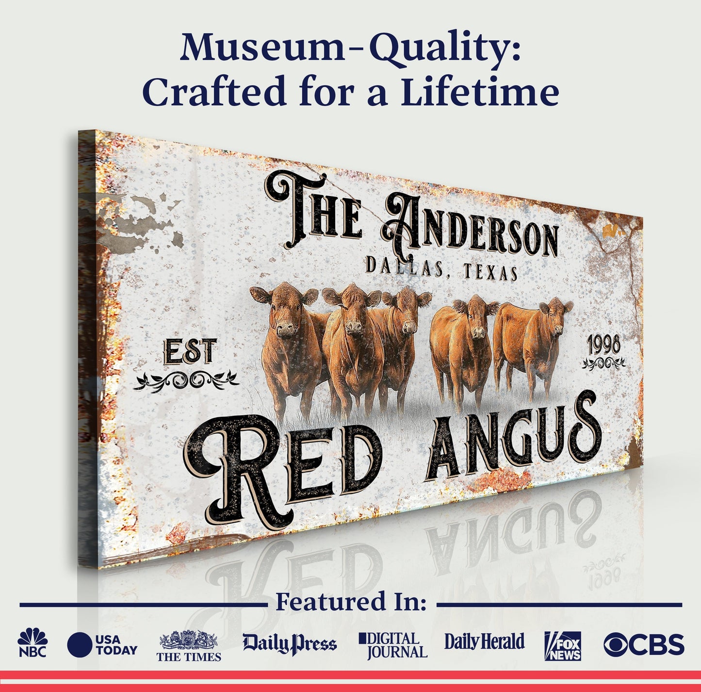 Red Angus Cattle Canvas Wall Art Sign
