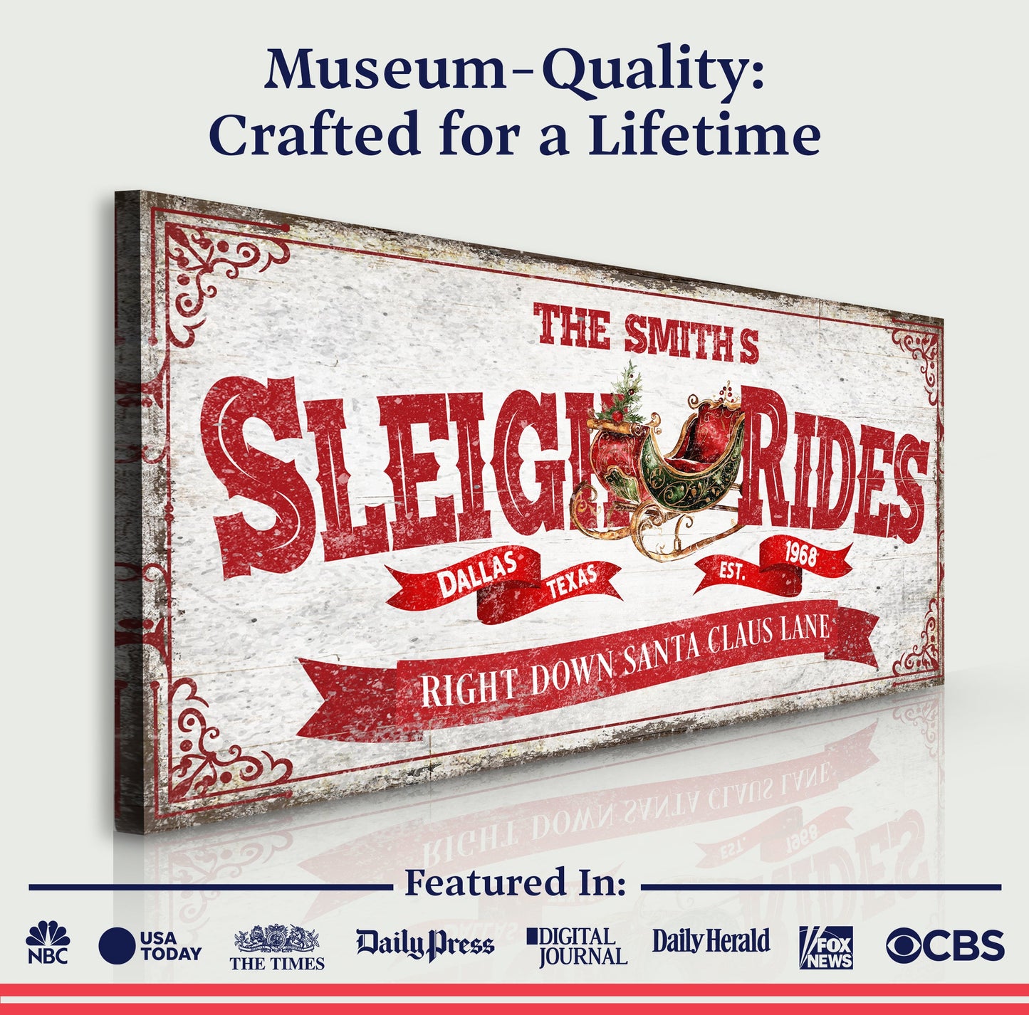 Sleigh Rides Christmas Sign Canvas Wall Art