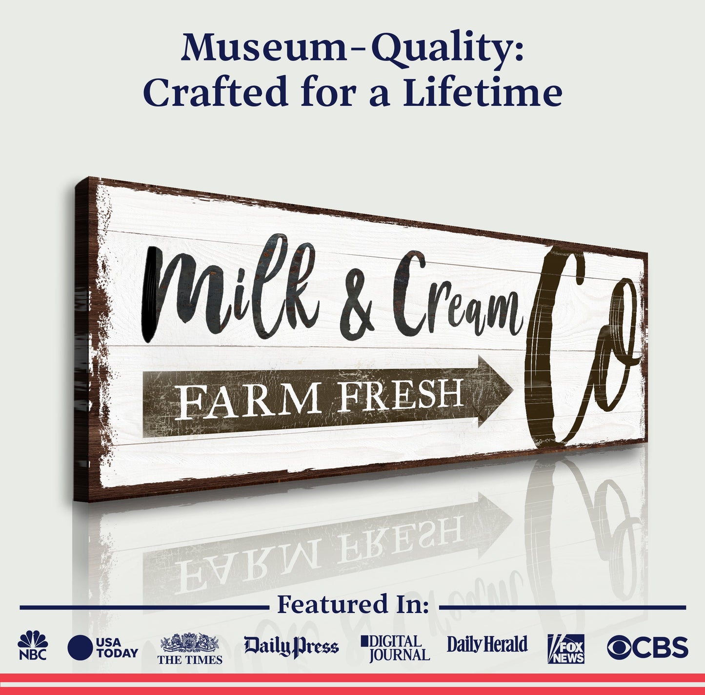 Farm Fresh Milk and Cream Co Canvas Wall Art Sign