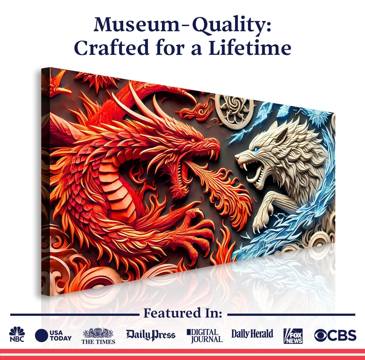 3D Dragon and Wolf Canvas Wall Art V