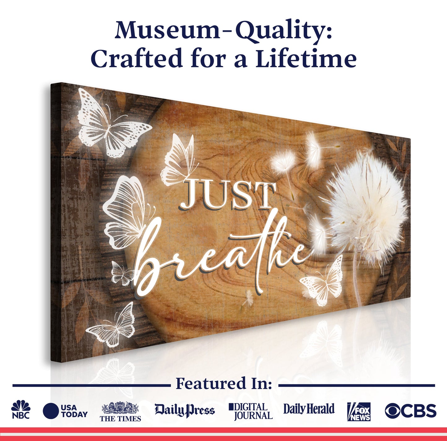Just Breathe Motivational Canvas Wall Sign